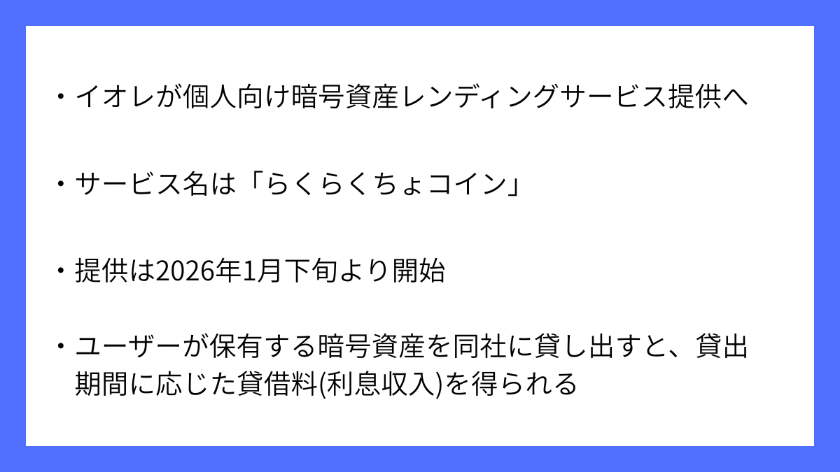 株式会社イオレが仮想通貨レンディングサービス提供開始